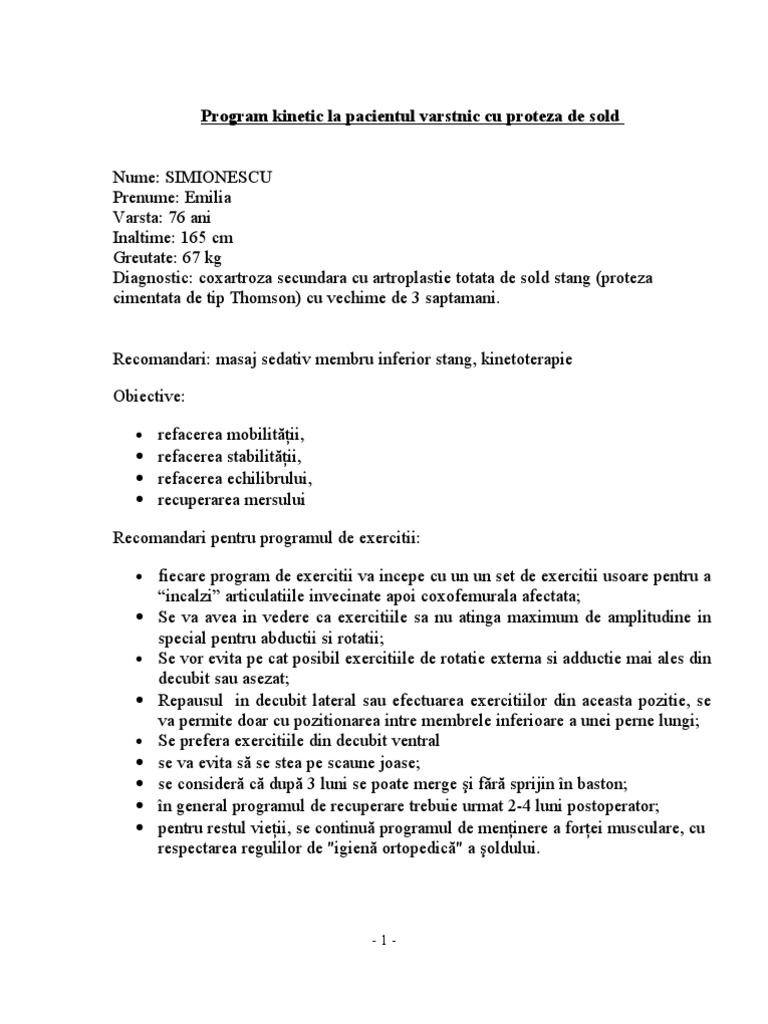 Program Kinetic La Pacientul Varstnic Cu Proteza de Sold | PDF