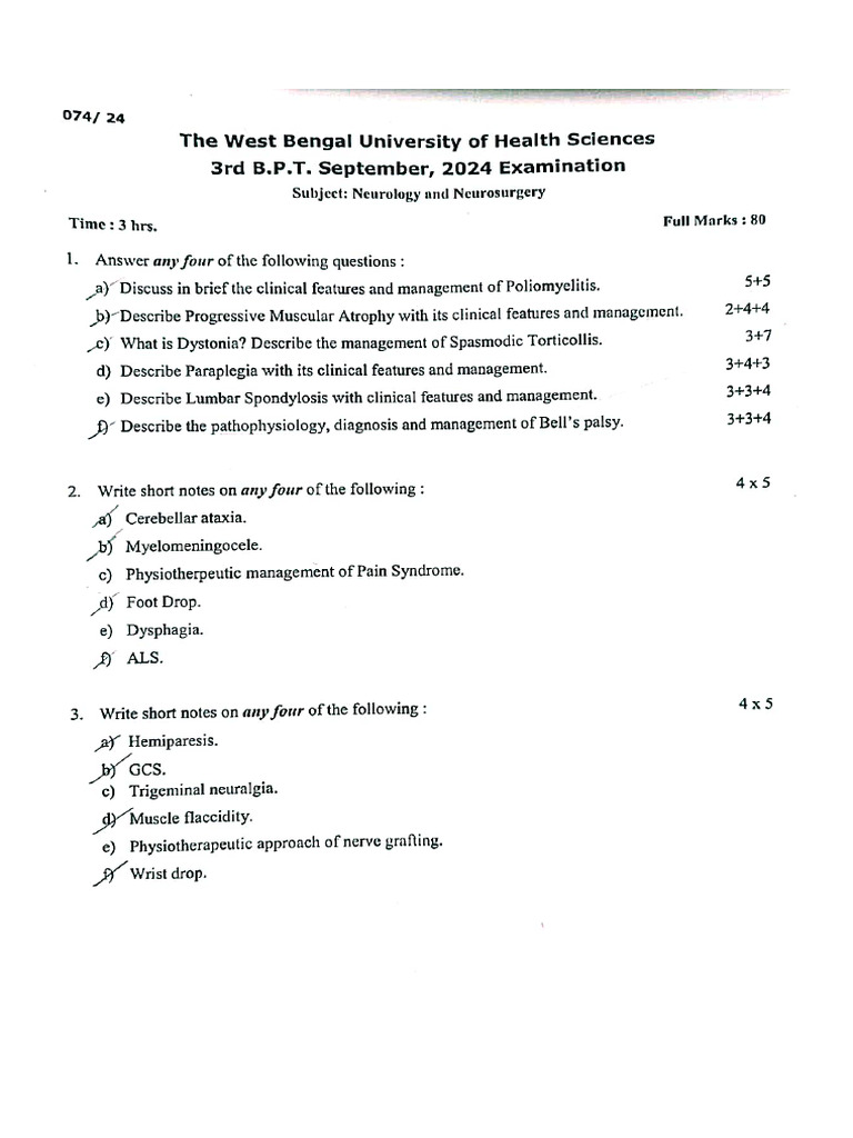BPT 3rd Year 2024 Pyqs | PDF
