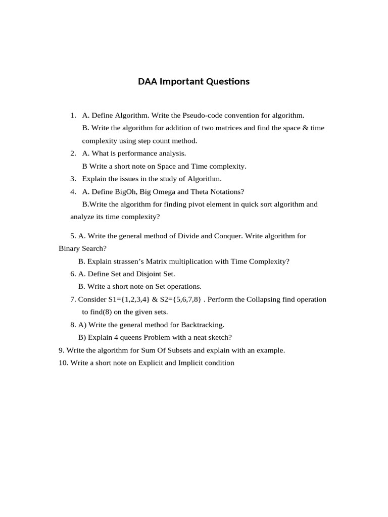 Key DAA Concepts and Algorithms Guide | PDF
