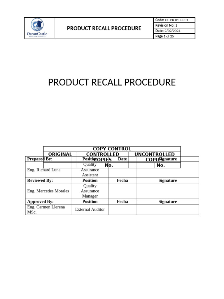 Product Recall Procedure Guide | PDF | Simulation