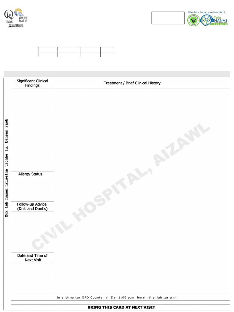 Aizawl OPD Card for Psychiatry Patient | PDF