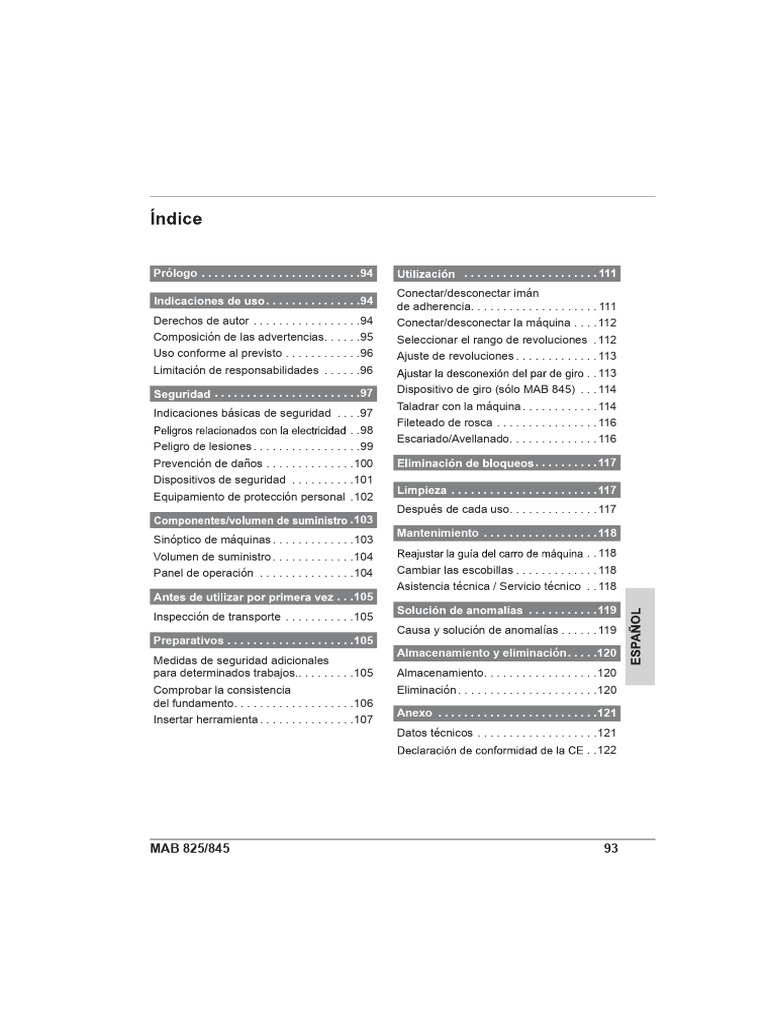 Manual de Instrucciones MAB 825/845 | PDF | Perforar | Residuos