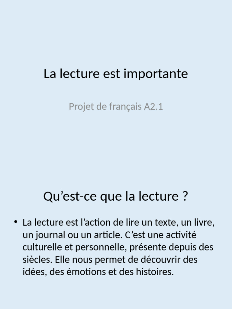 Importance et bienfaits de la lecture | PDF