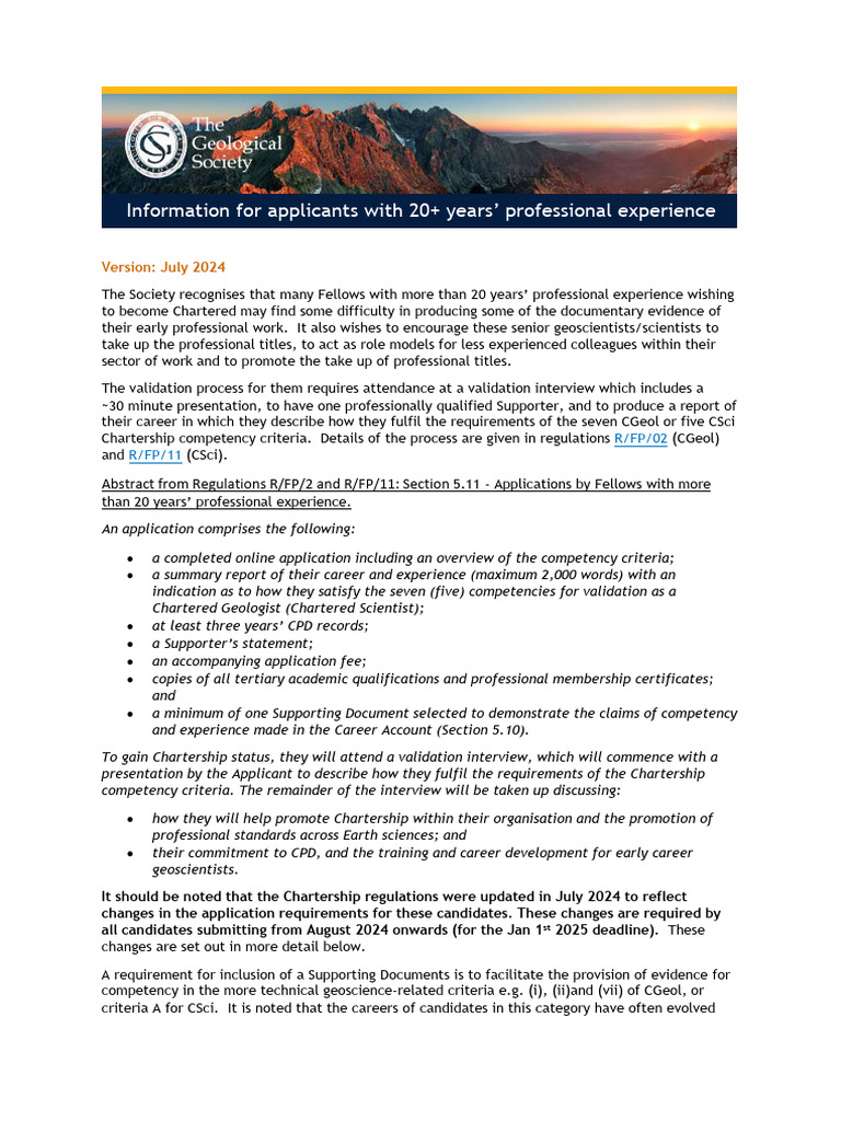 Chartership Application Guide for 20+ Years' Experience | PDF