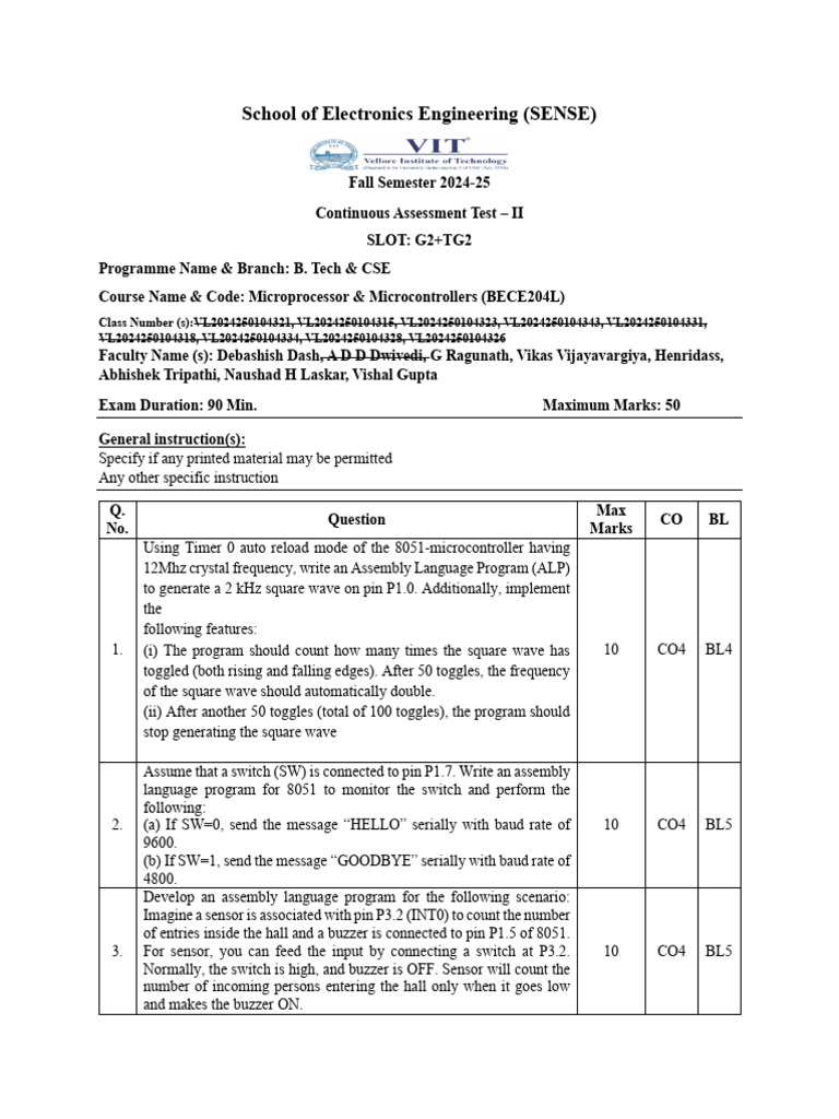Microprocessor Test II: Assembly Programs | PDF | Computer Hardware ...