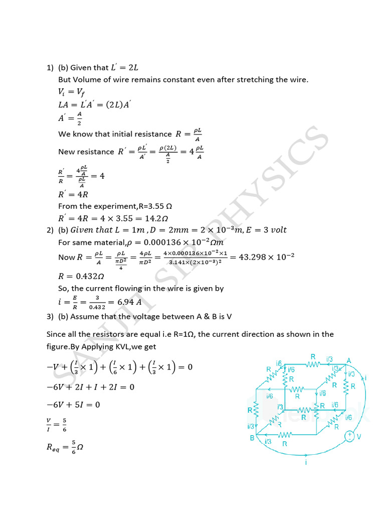Wire Resistance and Current Calculations | PDF