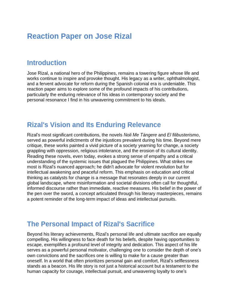 Jose Rizal Reaction Paper | PDF
