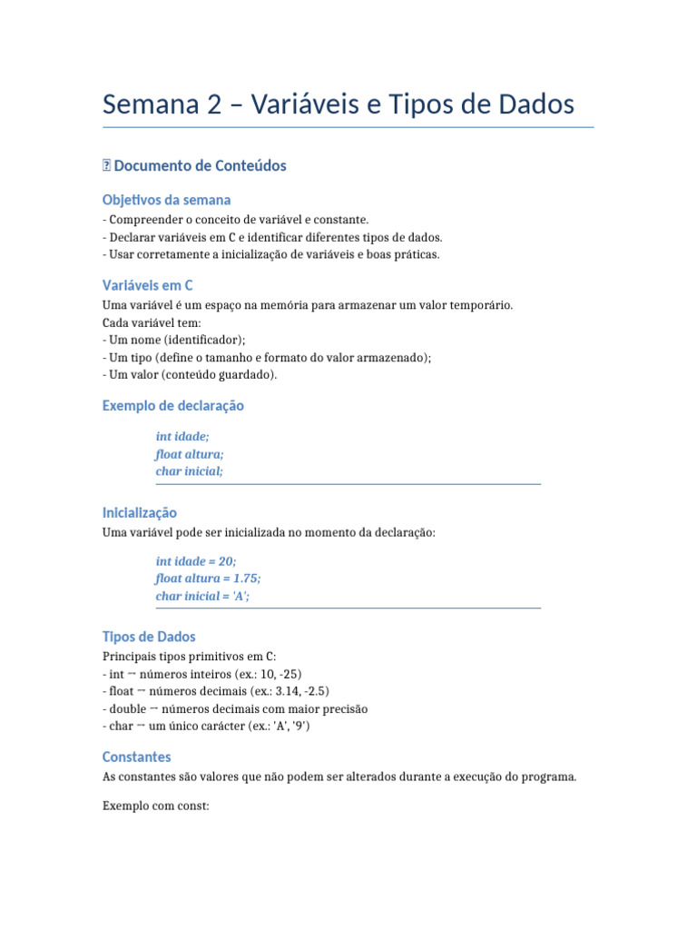 Variáveis e Tipos de Dados em C | PDF | Tipo de dados | Variável ...