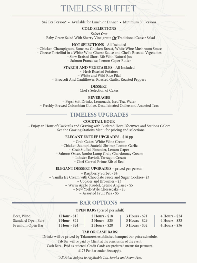 25-26 Timeless Buffet Menu | PDF | Drink | Desserts