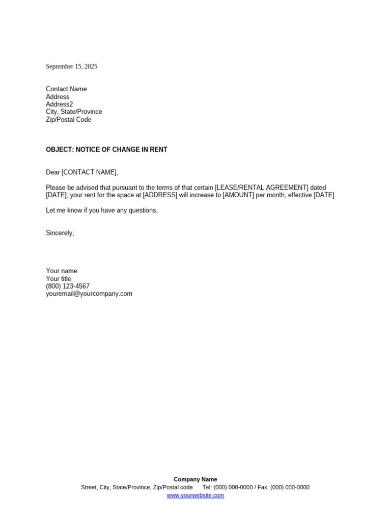 Rent Increase Notification Letter | PDF