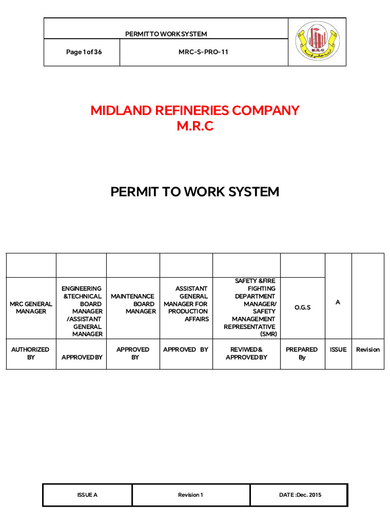 Permit to Work System Overview | PDF | Safety | Occupational Safety And ...