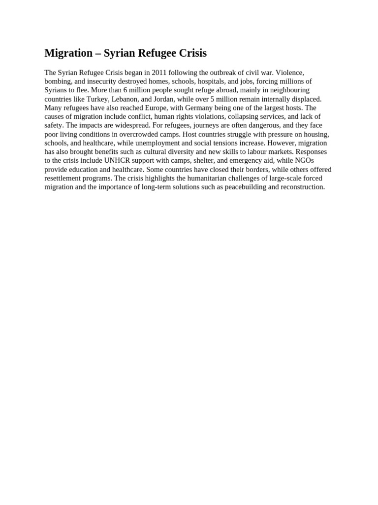 Syrian Refugee Crisis Overview | PDF