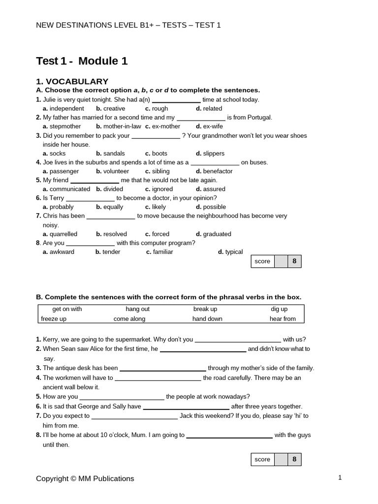 New Destinations B1+ Test 1 | PDF | Cheyenne | Sioux