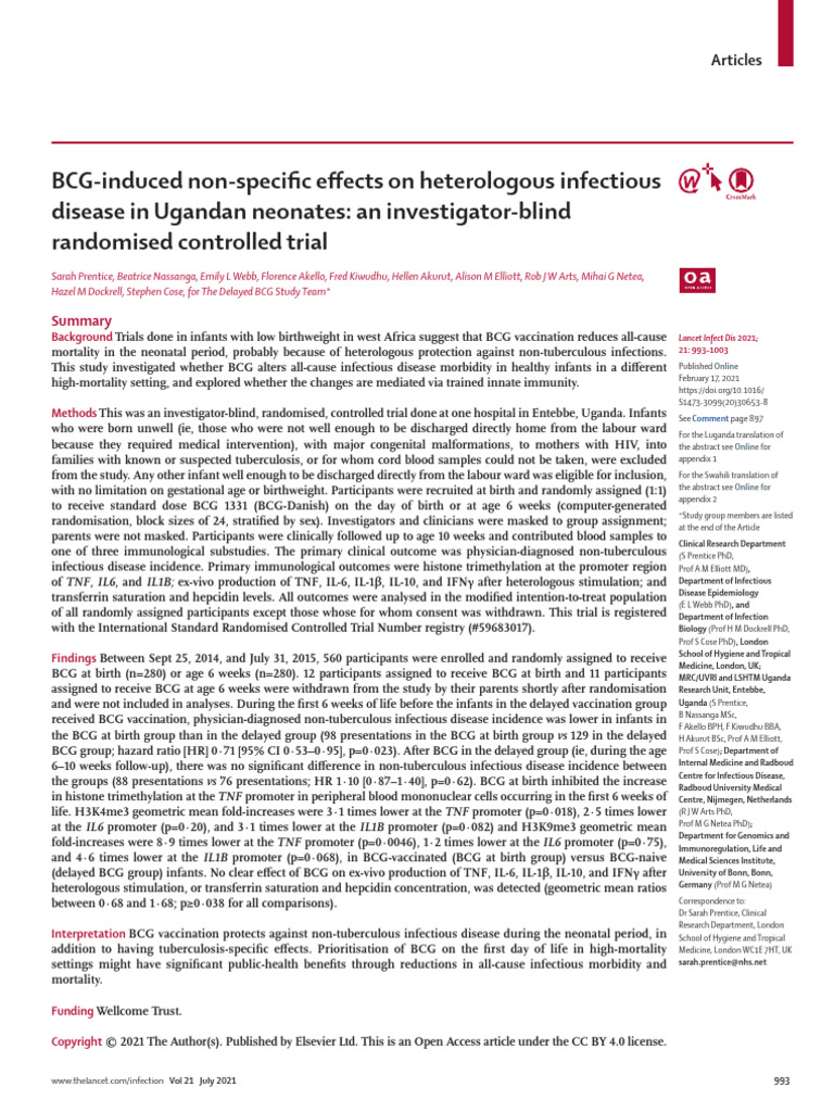 BCG Induced Non Specific Effects On Heterologous I | PDF | Health Care ...