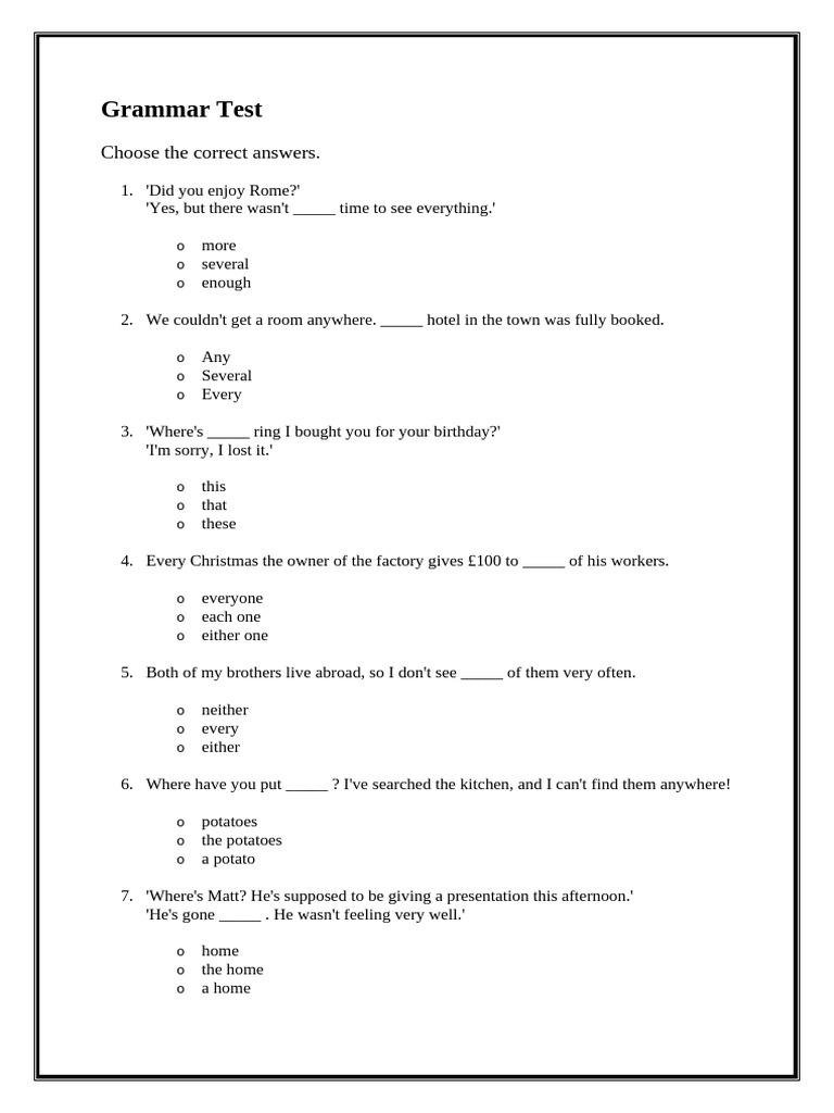 Grammar and Vocabulary Test Questions | PDF | Chess | Chess Theory