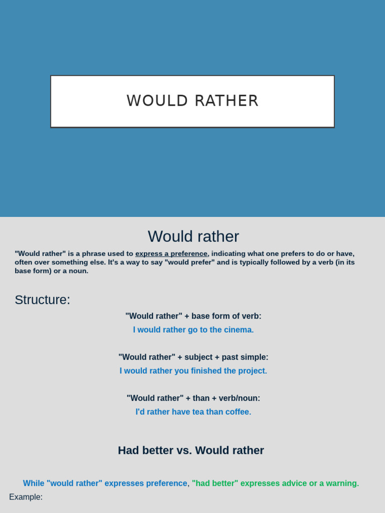 Week 10 - Would Rather | PDF | Verb | Subject (Grammar)