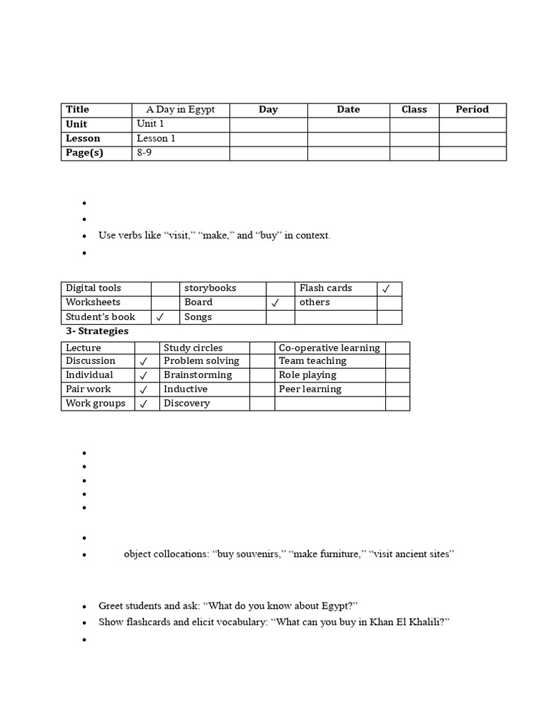 Grade 6 Lesson Plan: A Day in Egypt | PDF | Reading Comprehension ...