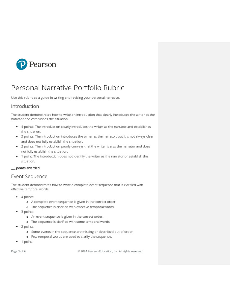 Personal Narrative Writing Rubric | PDF | Narration | Letter Case