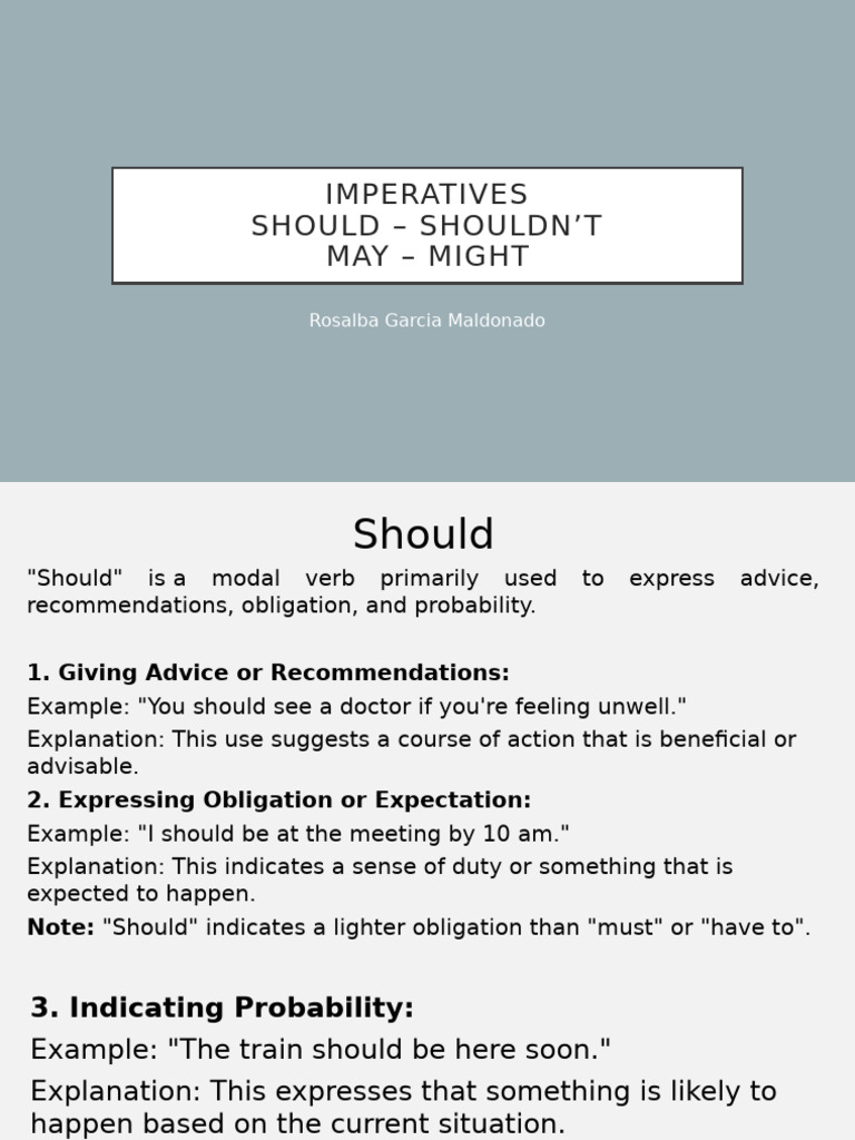 Week 7 - Imperatives, Should, May and Might | PDF | Verb | Linguistic ...