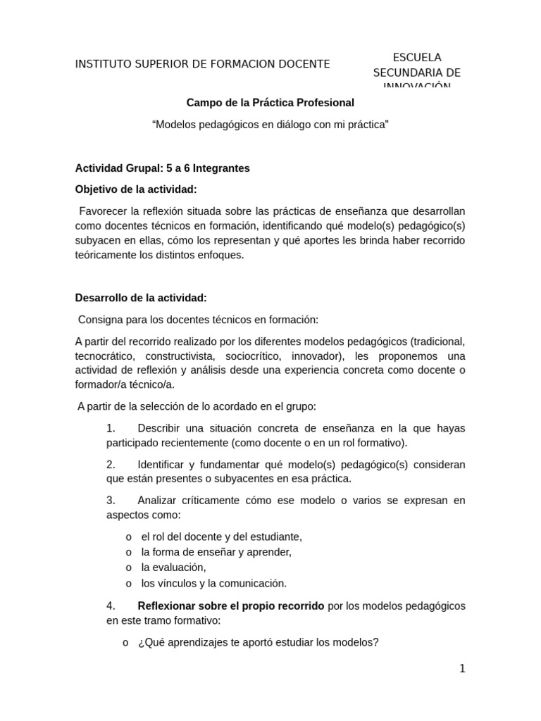 Reflexión sobre Modelos Pedagógicos en Clase | PDF | Enseñando | Maestros