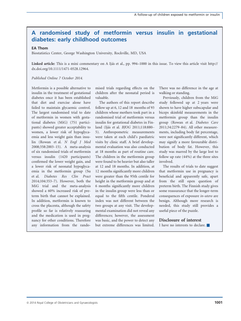 Metformin vs Insulin in Gestational Diabetes Outcomes | PDF | Human ...