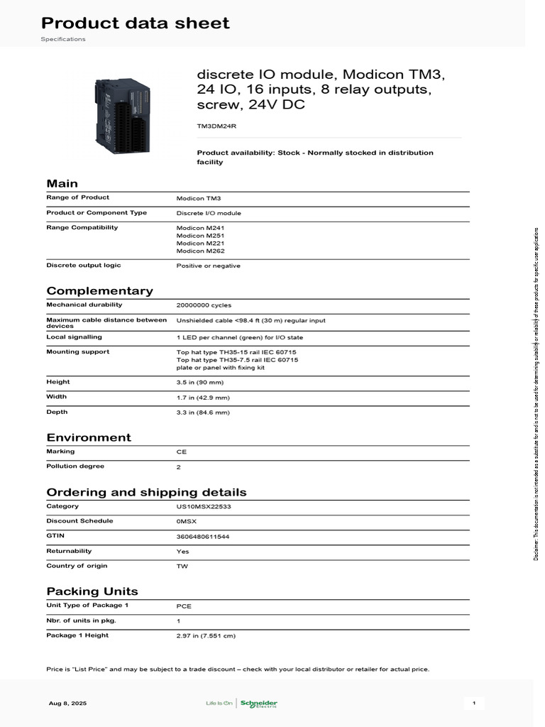 Modicon TM3 Discrete I/O Module 24V | PDF | Programmable Logic ...