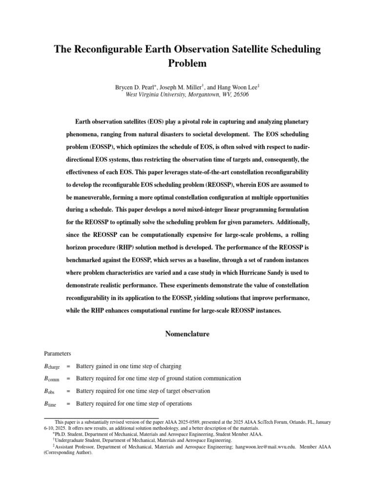 The Reconfigurable Earth Observation Satellite Scheduling Problem | PDF ...
