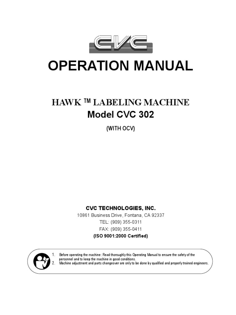 CVC 302 Labeling Machine Manual | PDF | Safety | Occupational Safety ...