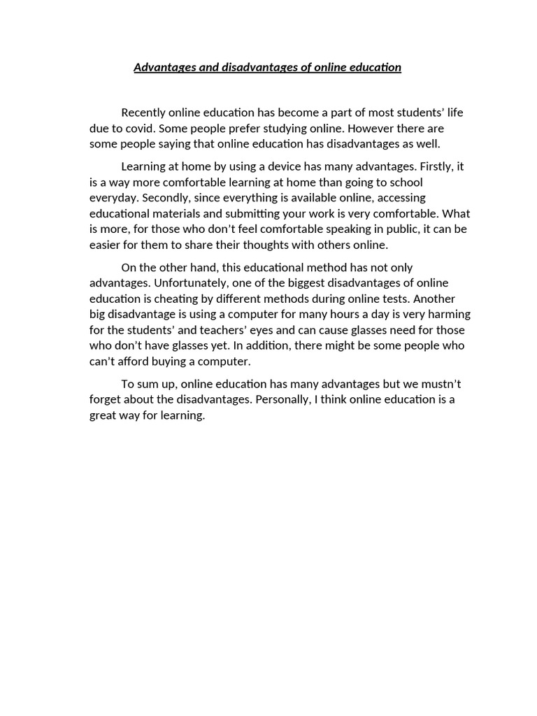 Pros and Cons of Online Education | PDF
