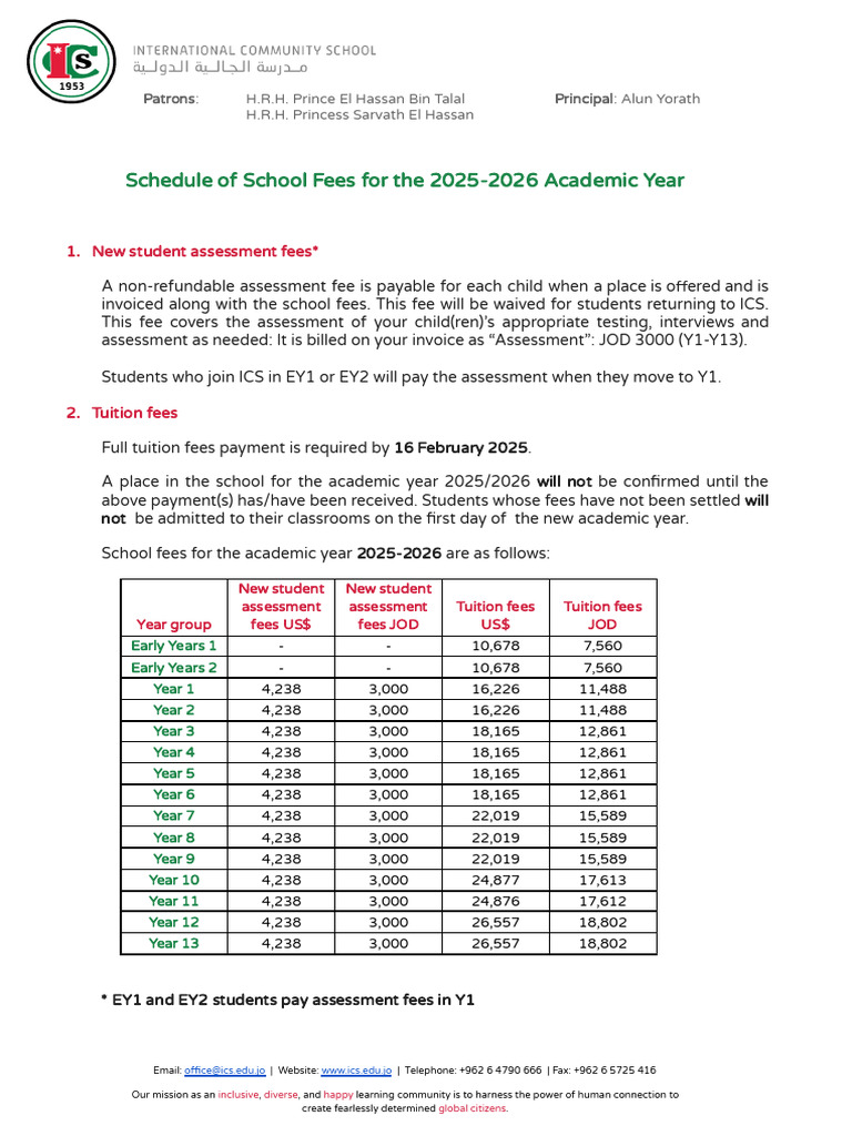 ICS School Fees 2025-2026 Breakdown | PDF | Fee | Tuition Payments