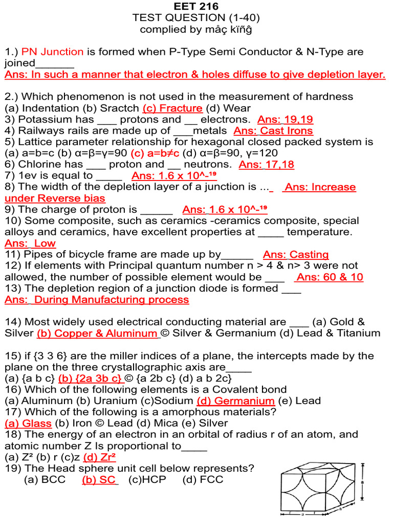 EET 216 Test Questions on Materials Science | PDF | Crystal Structure ...