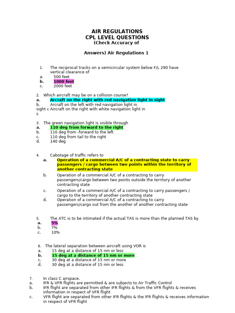 Air Regulations CPL Level Questions | PDF | Instrument Flight Rules ...