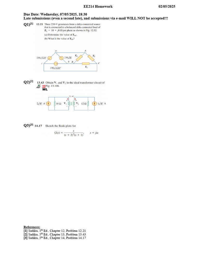 EE214 Homework Assignment Details | PDF