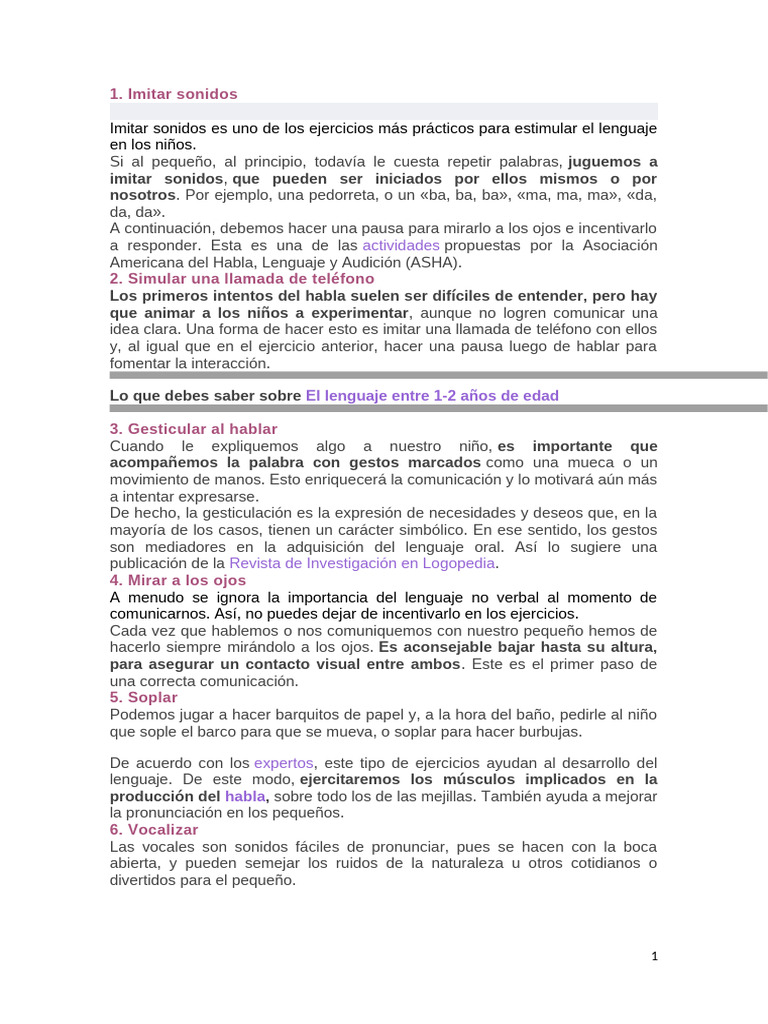 Ejercicios para estimulación del lenguaje infantil | PDF | Comunicación ...
