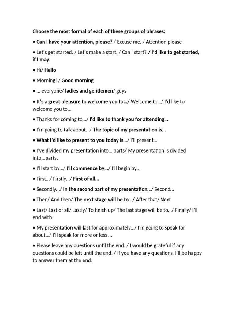 Formal Presentation Phrases Guide | PDF