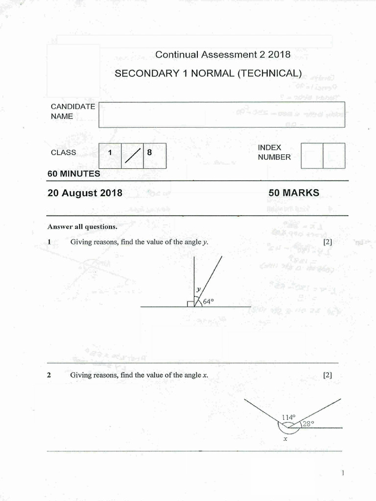 2018 Ca2 Test Sec1 Math NT | PDF