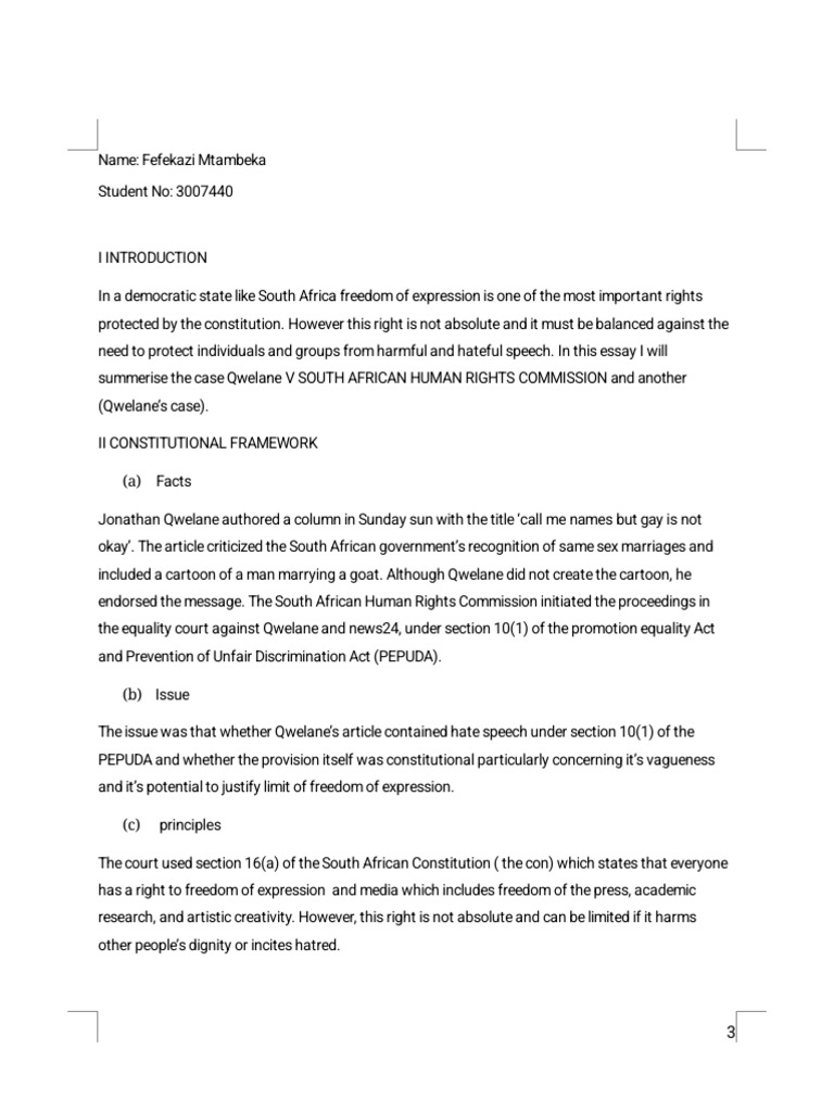Qwelane Case: Hate Speech vs. Free Expression | PDF | Equality Rights ...
