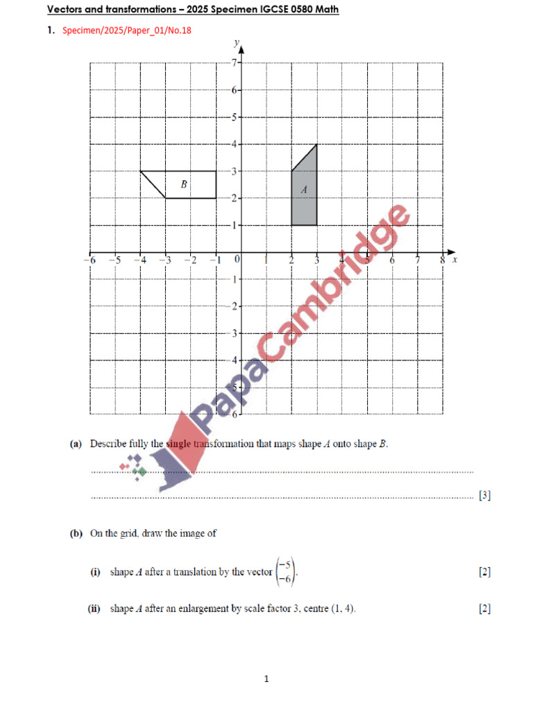 2025 Vectors and Transformations IGCSE 0580 Math Specimen | PDF