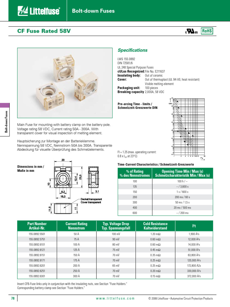 Bolt-down Fuses Specifications and Ratings | PDF | Fuse (Electrical ...