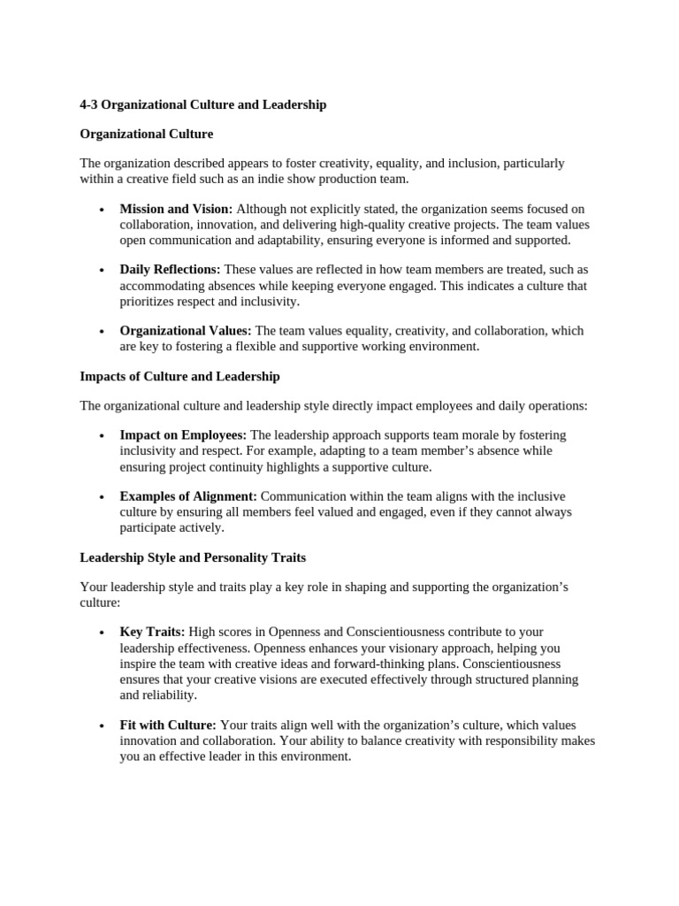 Organizational Culture in Creative Leadership | PDF