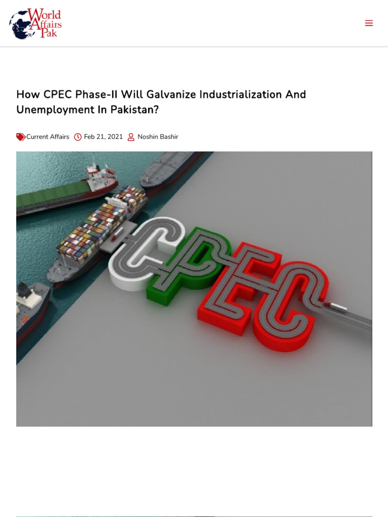 CPEC Phase-II: Boosting Pakistan's Industry and Jobs | PDF | Pakistan ...