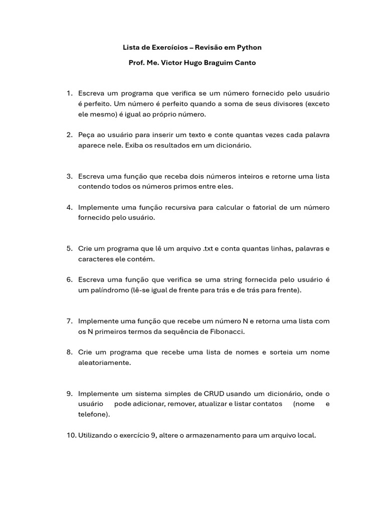Exercícios Práticos de Python | PDF