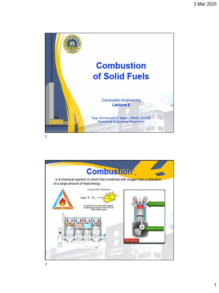 L6 - Combustion of Solid Fuels | PDF | Combustion | Stoichiometry