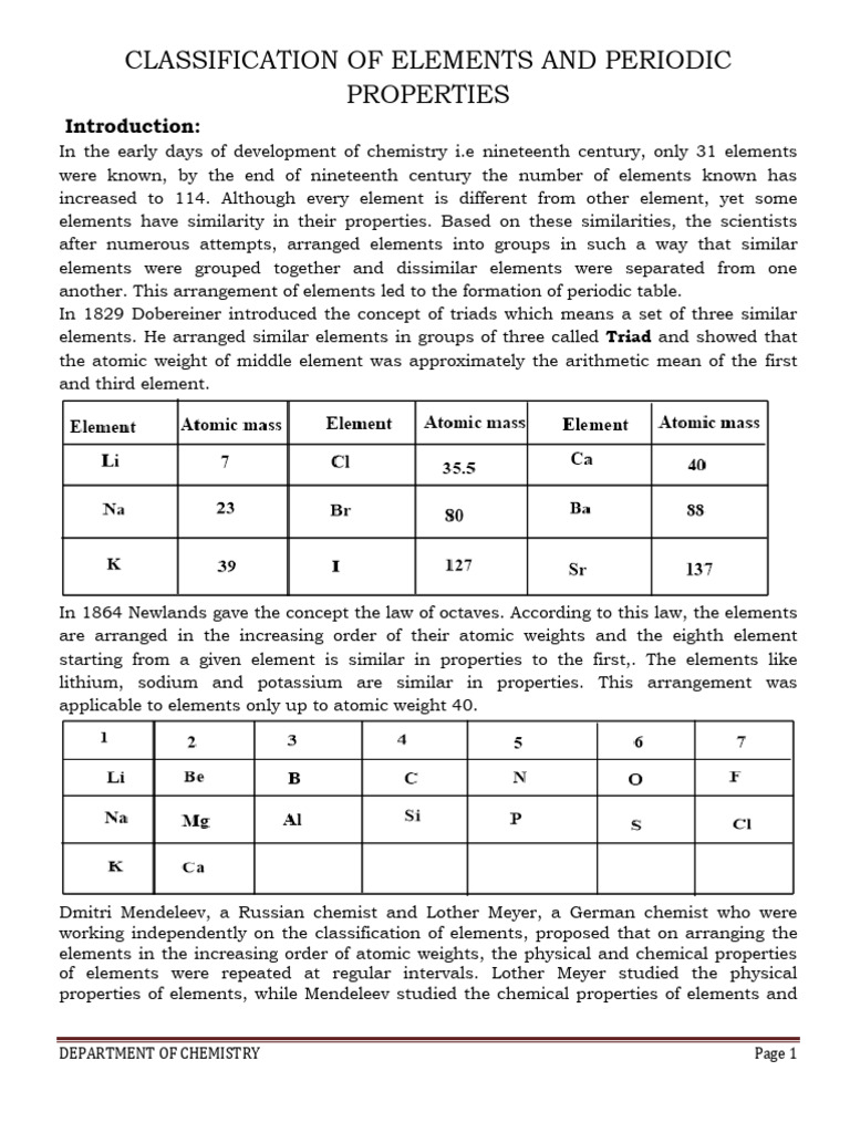 Classification of Elements and Periodic Properties: Triad | PDF ...