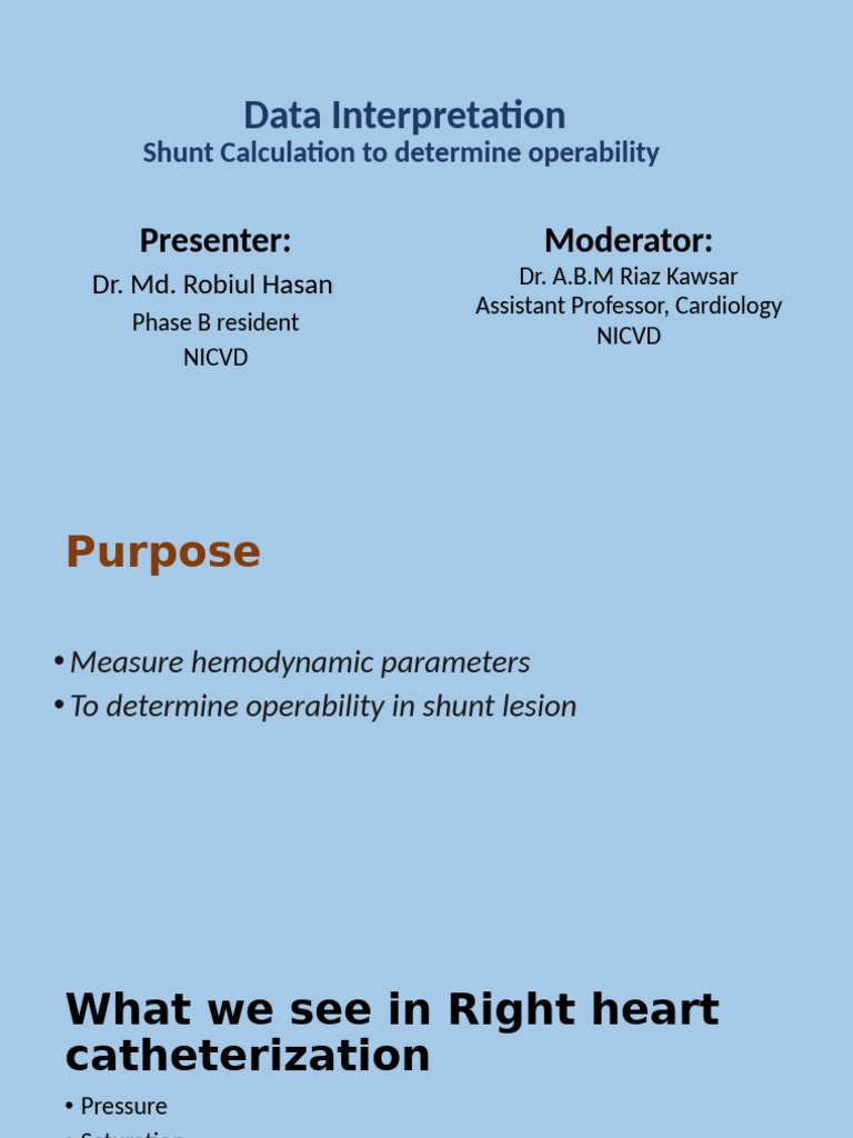 Shunt Calculation by Dr. Robiul Hasan Pre | PDF | Cardiovascular System ...
