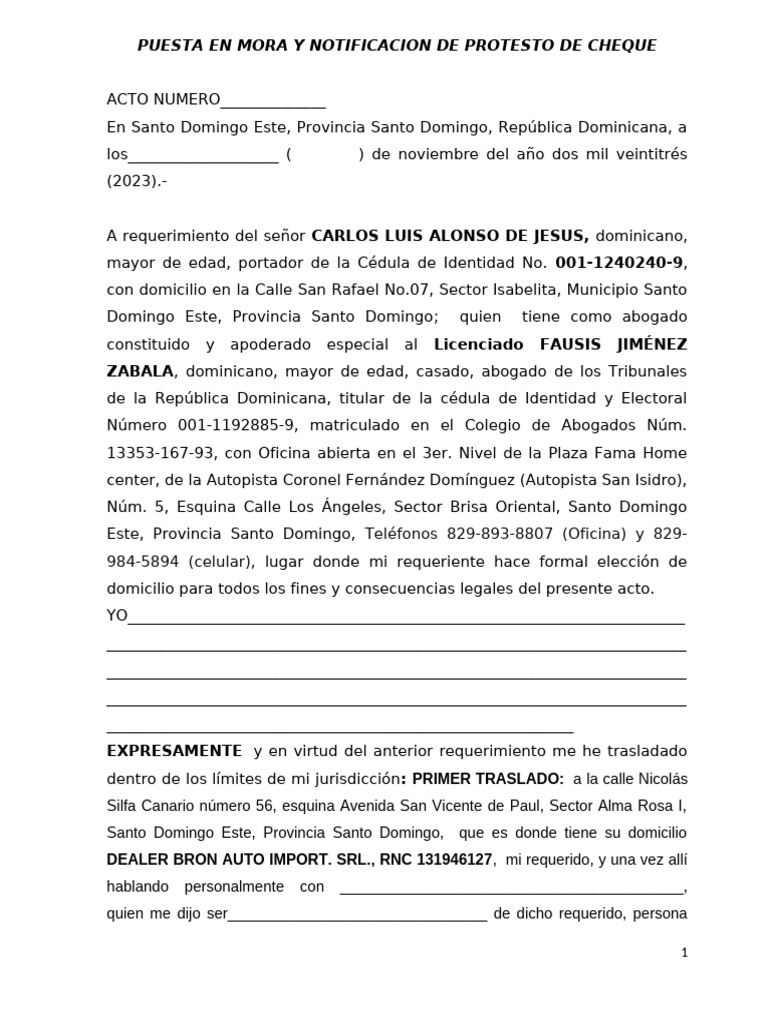 Notificacion Dealer Caso Protesto Cheque Carlos Alonzo | PDF | Cheque ...