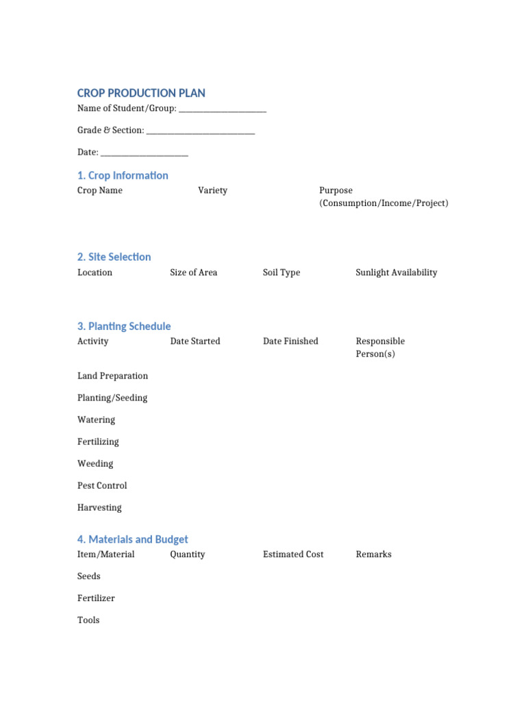 Crop Production Plan Template | PDF