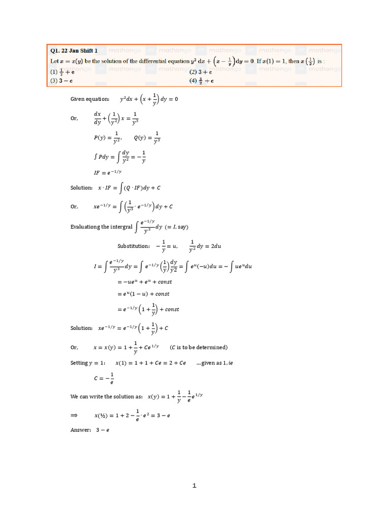 Differential Equations Solutions Explained | PDF | Equations ...