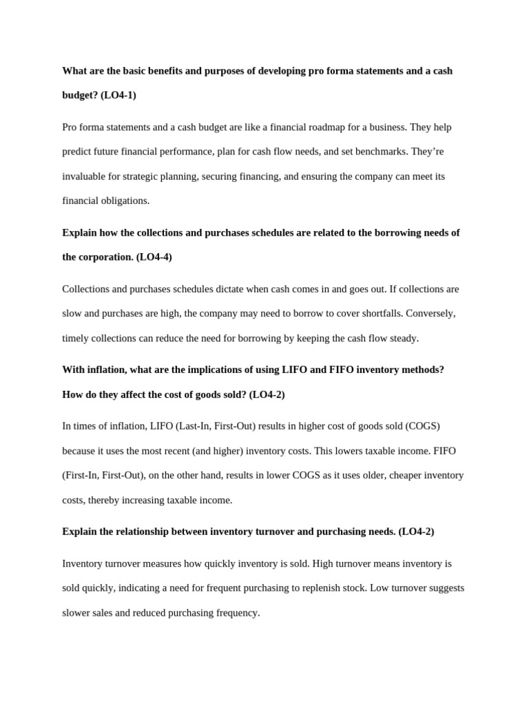 Benefits of Pro Forma Statements & Cash Budgets | PDF | Inventory ...