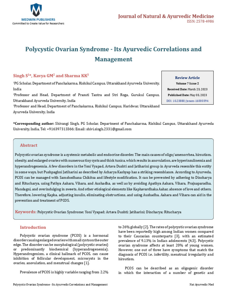 Ayurvedic Management of PCOS | PDF | Polycystic Ovary Syndrome ...